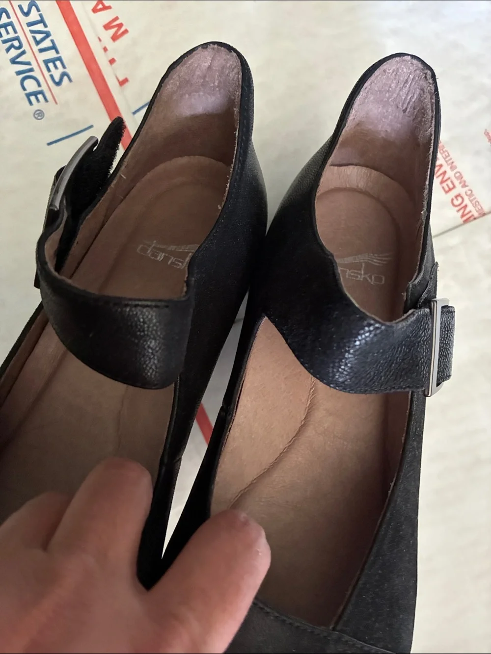 Dansko Black Leather Mary Jane Block Heels with Buckle
